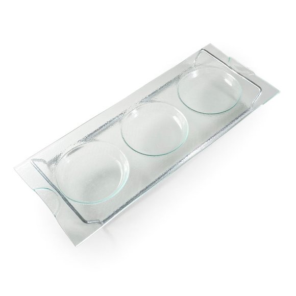 3-Section Designer Glass TAPAS, APPETIZERS or CONDIMENTS SERVING SET - Picture 3 of 5